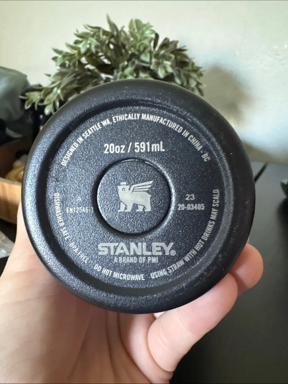 20 oz Stanley Black Travel Tumbler with Silver Trim - Picture 2 of 3